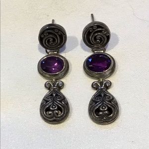 Beautiful SILVER & AMETHYST drop earrings- pierced.
